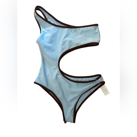 Frankie's Bikinis Light Blue and Brown One Piece Swimsuit - Picture 4 of 8